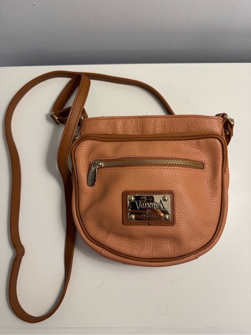 Valentina Pink Pebbled Leather Crossbody Bag 3 Compartments